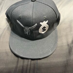 Gray Men's Snapback Hat with Money Bag Embroidery